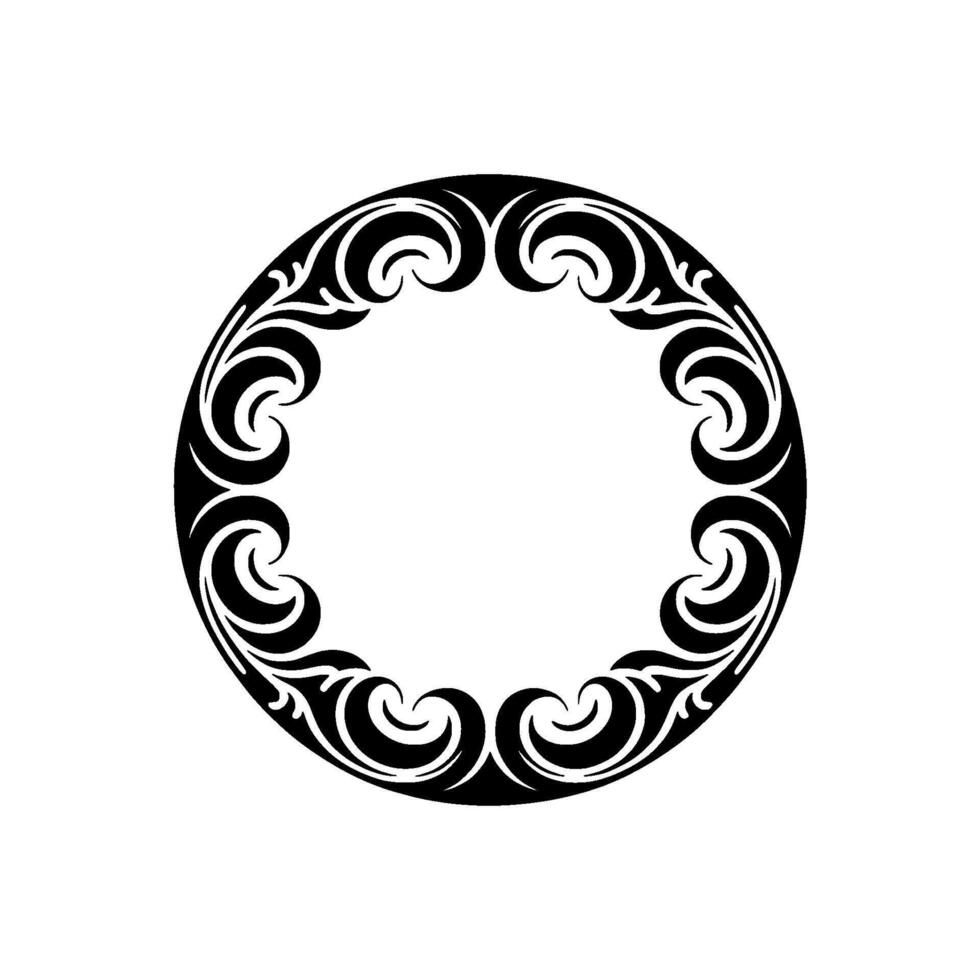 Ornate Black Circle Frame, Elegant Swirl , on White. vector