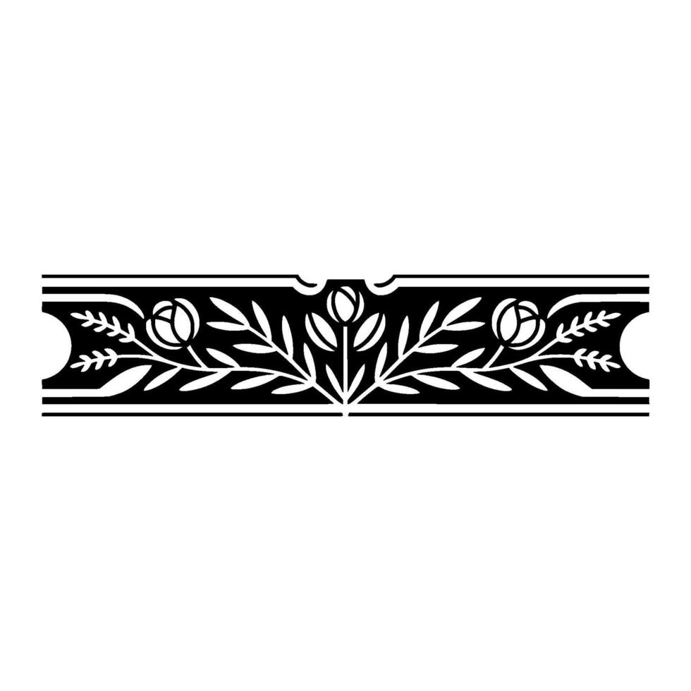 Elegant Floral Border Ornament in Black and White, Art Nouveau Style. vector