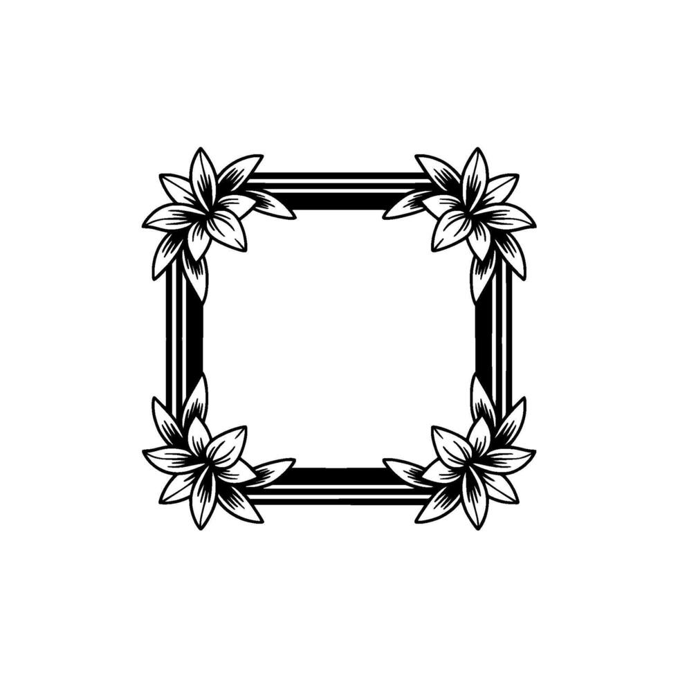 Elegant Floral Frame Black and White for Invitations Decor. vector