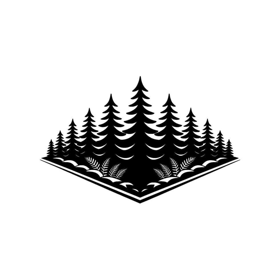 Black and White Forest Illustration Minimalist Nature. vector