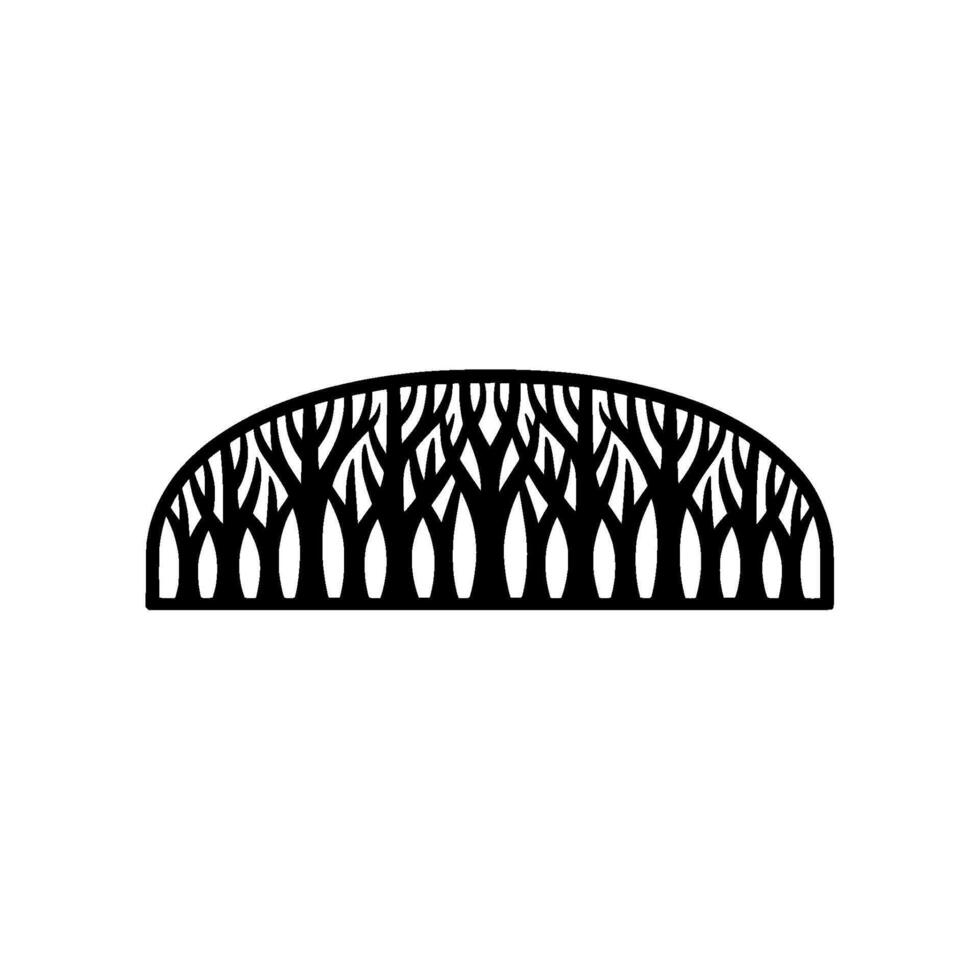 Silhouette Forest Arch Minimalist Black Tree Line on White Background. vector