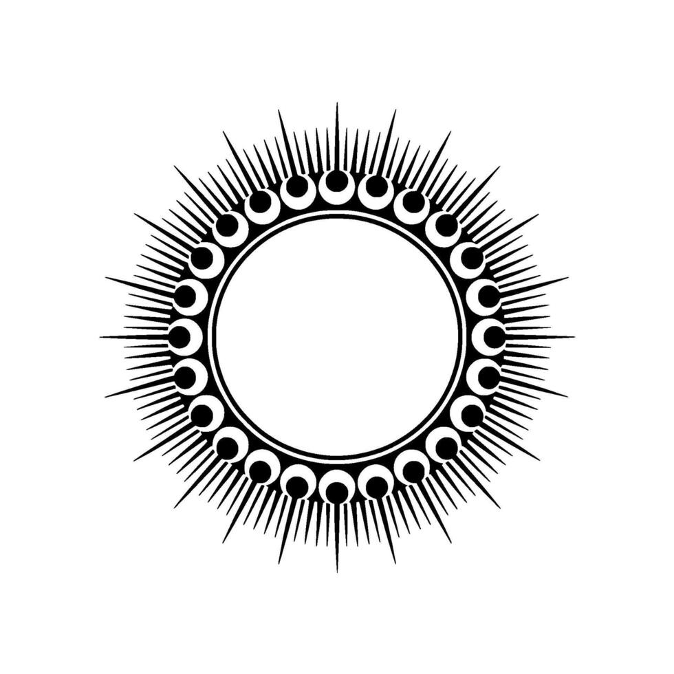 Abstract Sunburst Circle Frame in Minimalist Black and White. vector