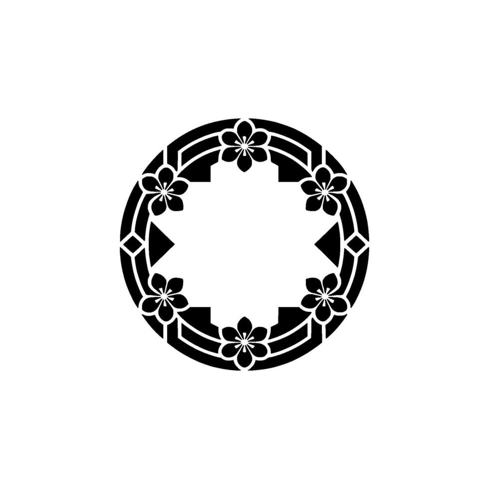 Floral Circle Minimalist Japanese on White. vector