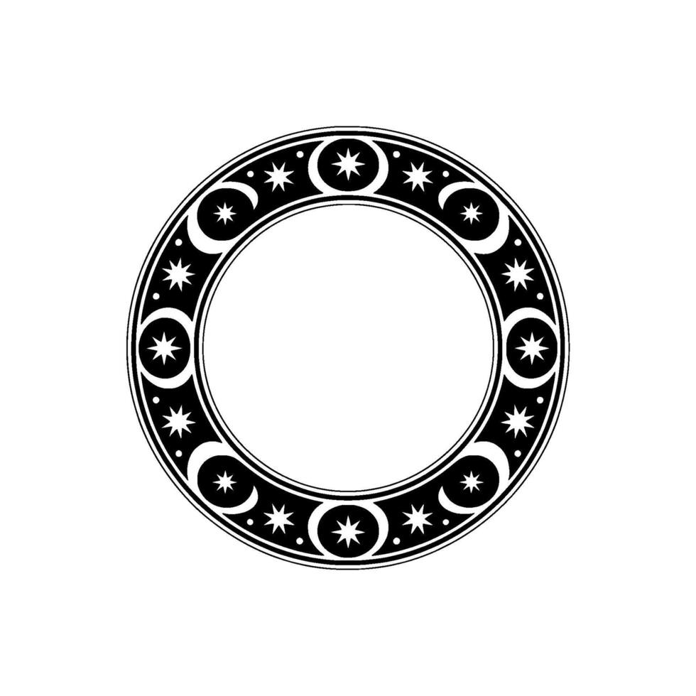 Celestial Circle Ornament Black and White Decorative on White Background. vector