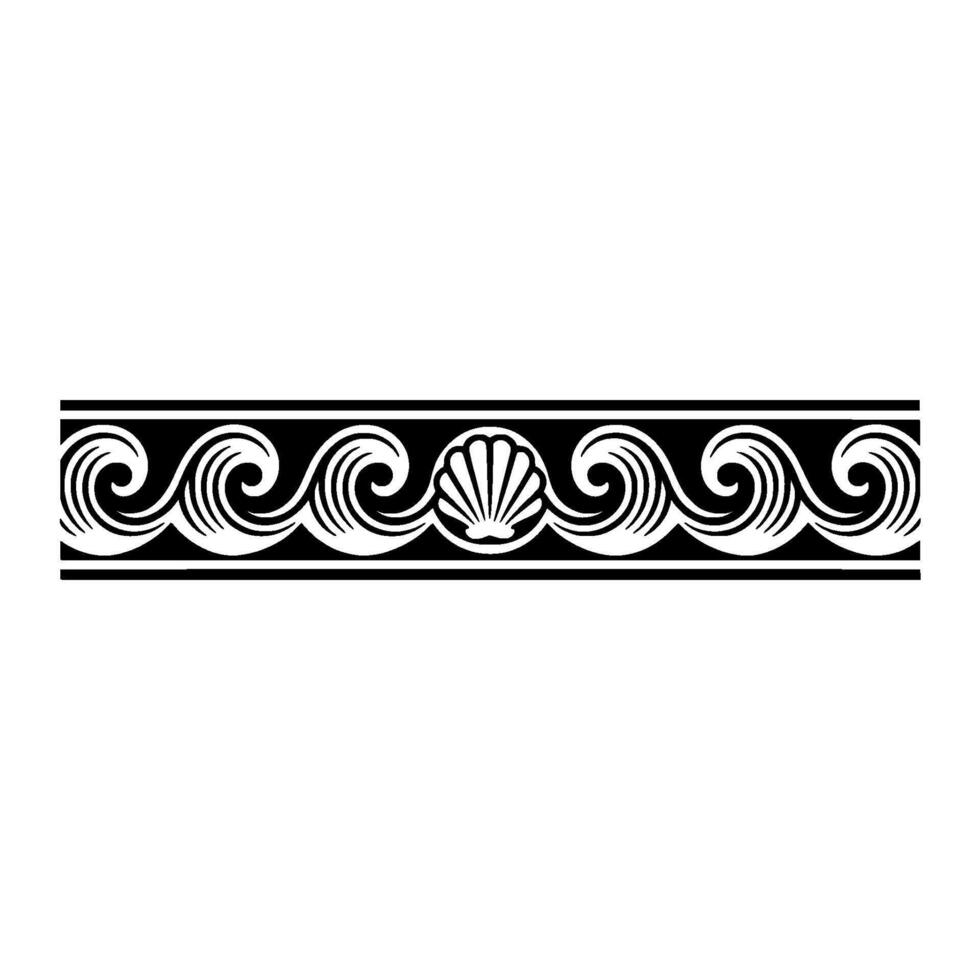 Black White Wave and Shell Border , Nautical Element. vector