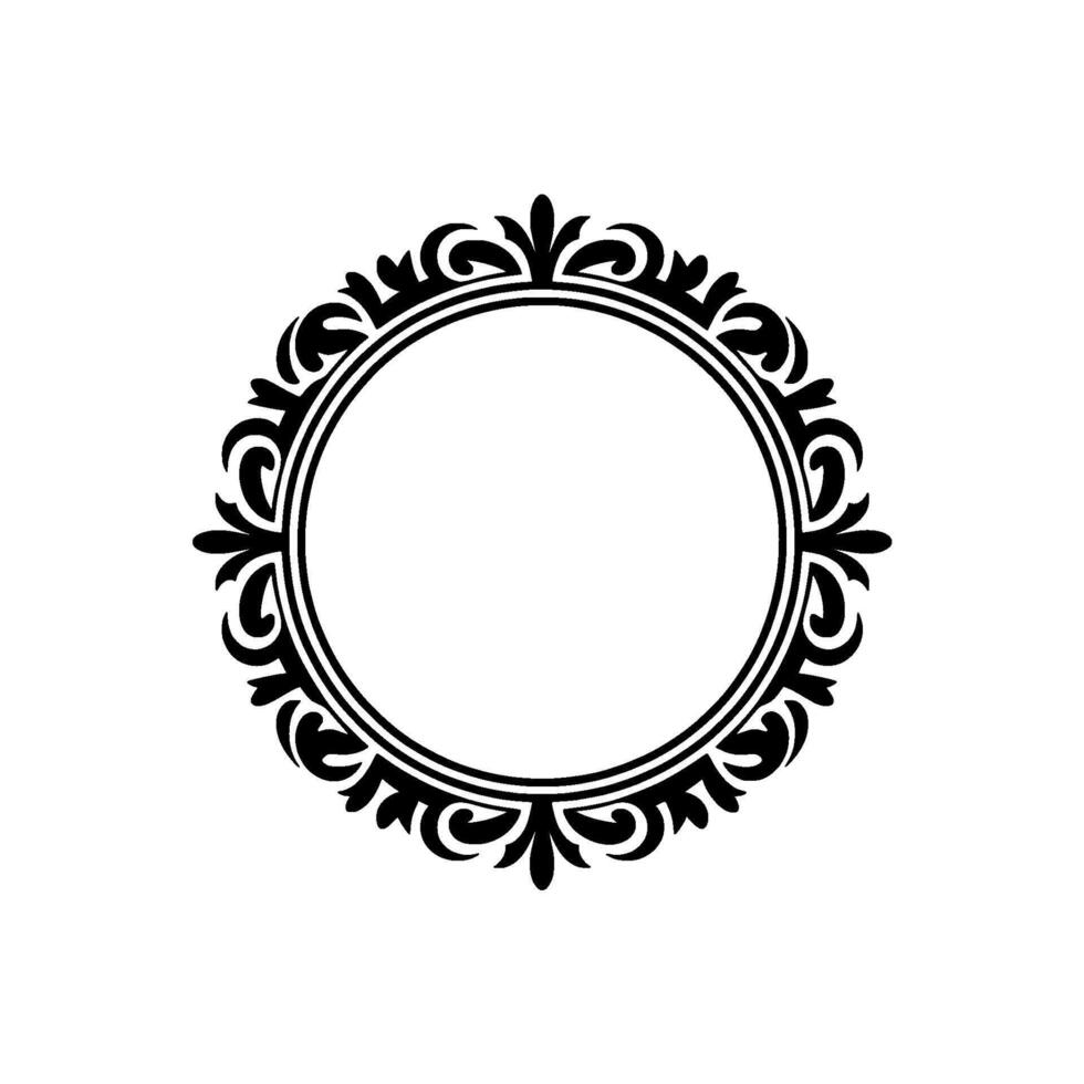 Elegant Black and White Circular Ornamental Frame on White Background. vector