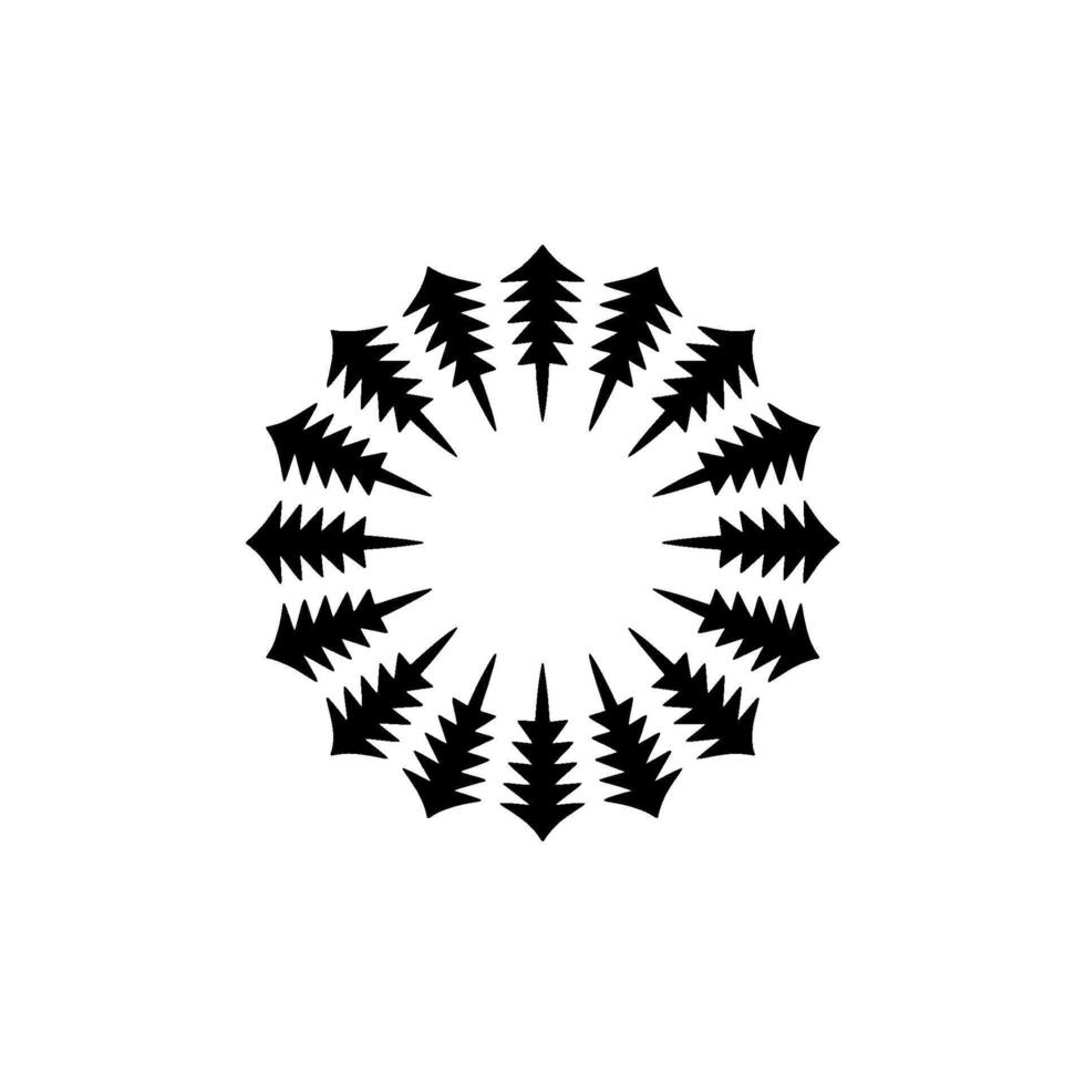 Geometric Mandala of Pine Trees in Black White, Abstract. vector