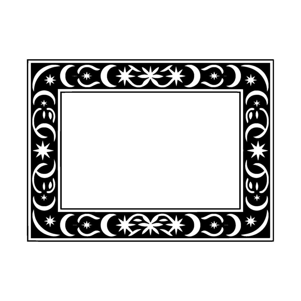 Celestial Frame Monochrome , Stars Crescent Moons. vector