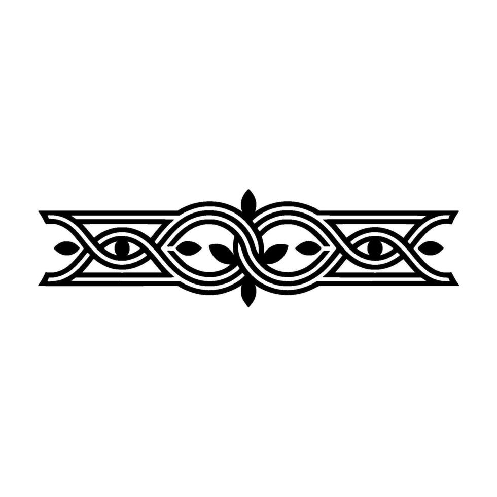 Elegant Black Line Art Border with Leaves and Geometric Interlace. vector