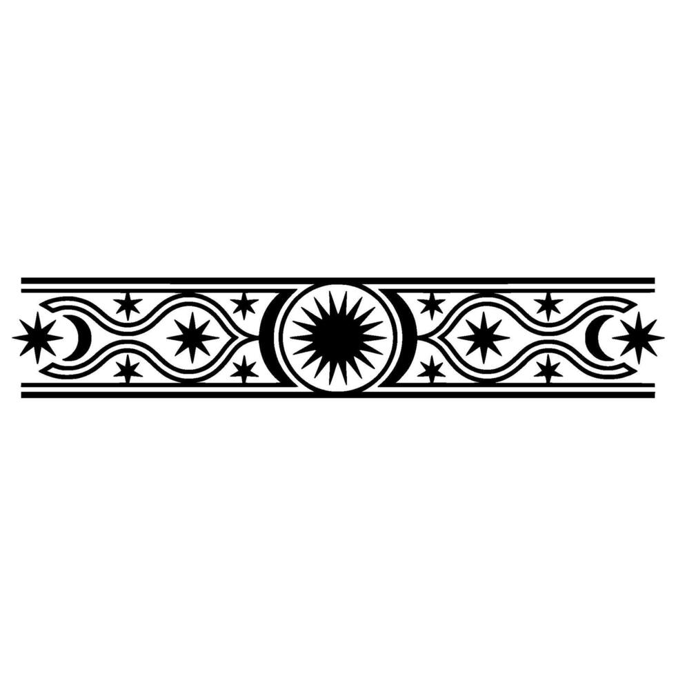 Celestial Border Sun, Moon, and Stars, Elegant Ornament. vector