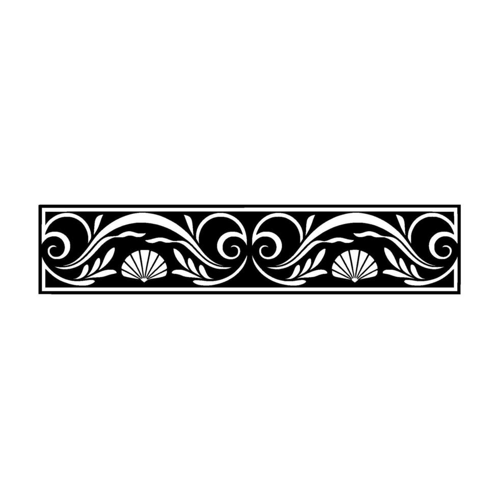 Elegant Black and White Ornamental Border with Seashells and Floral Swirls. vector