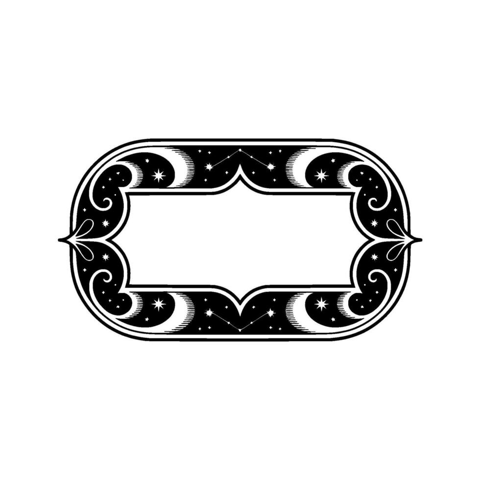 Celestial Frame Decorative Starry Border Illustration in Black White. vector