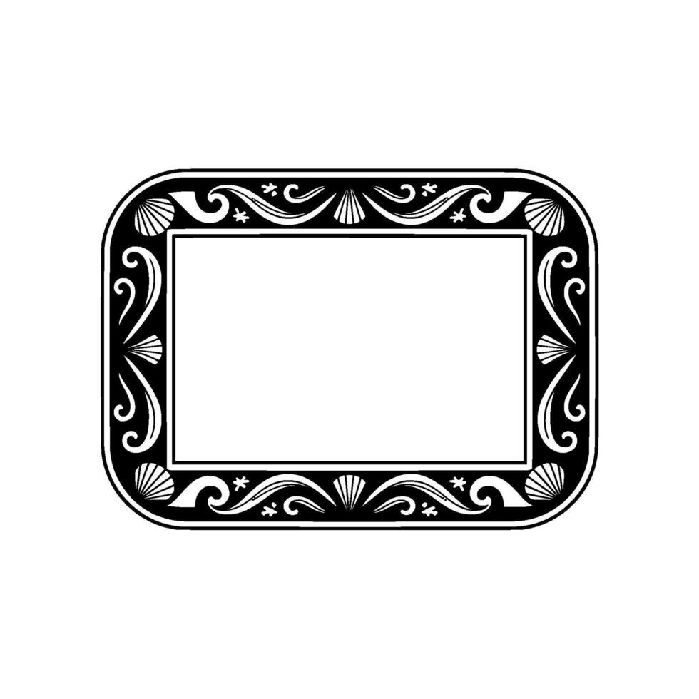 Decorative Black and White Frame with Seashell Motif. vector