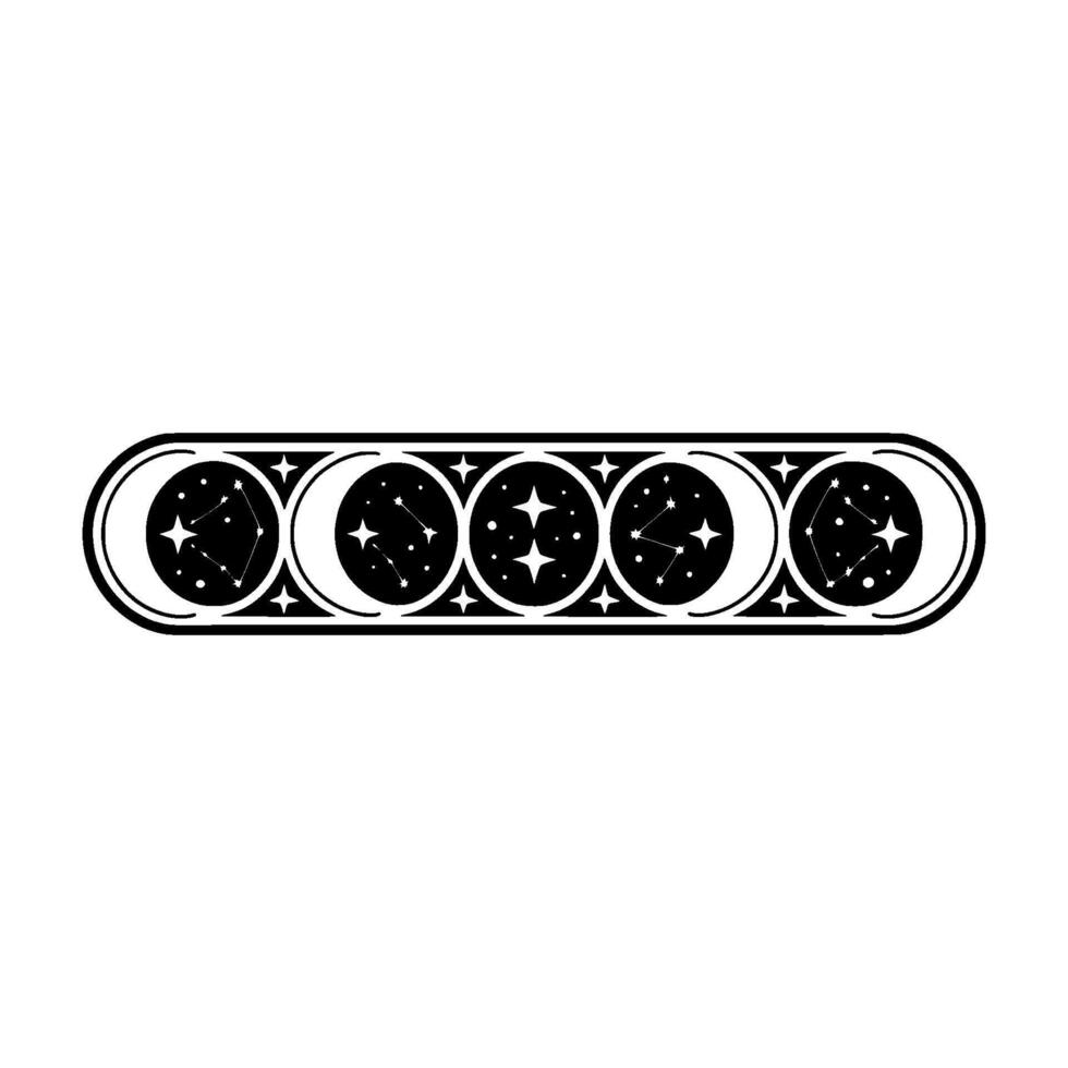 Celestial Banner with Constellations, Minimalist Black White, Tattoo , Mystical. vector