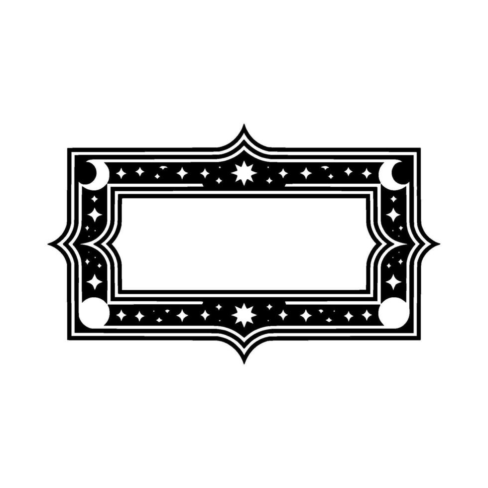 Celestial Label Frame Black White Ornament, Starry Night. vector