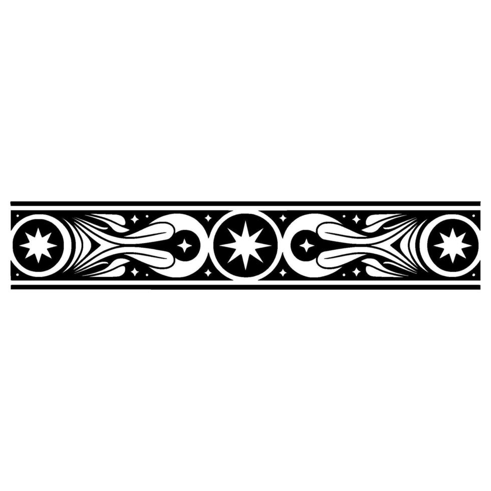 Elegant Black White Celestial Border Stars Swirls. vector