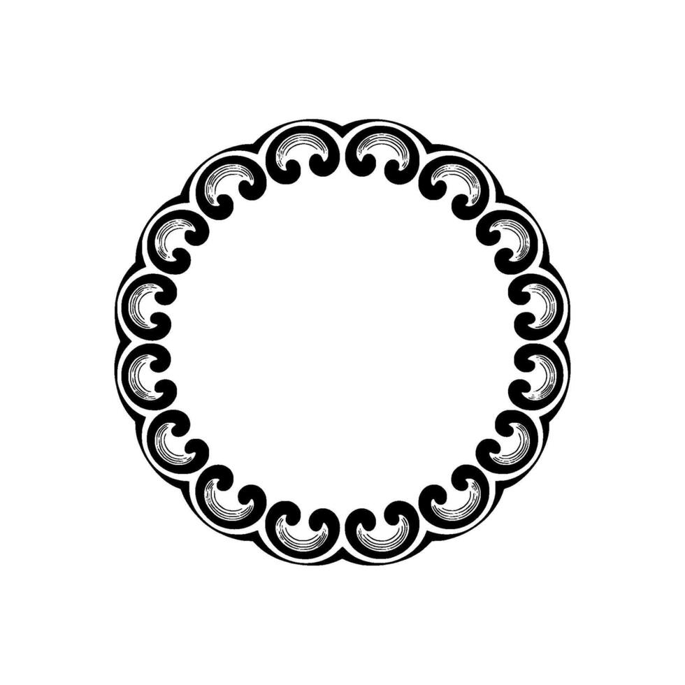 Elegant Black White Swirl Circle Frame, Decorative. vector