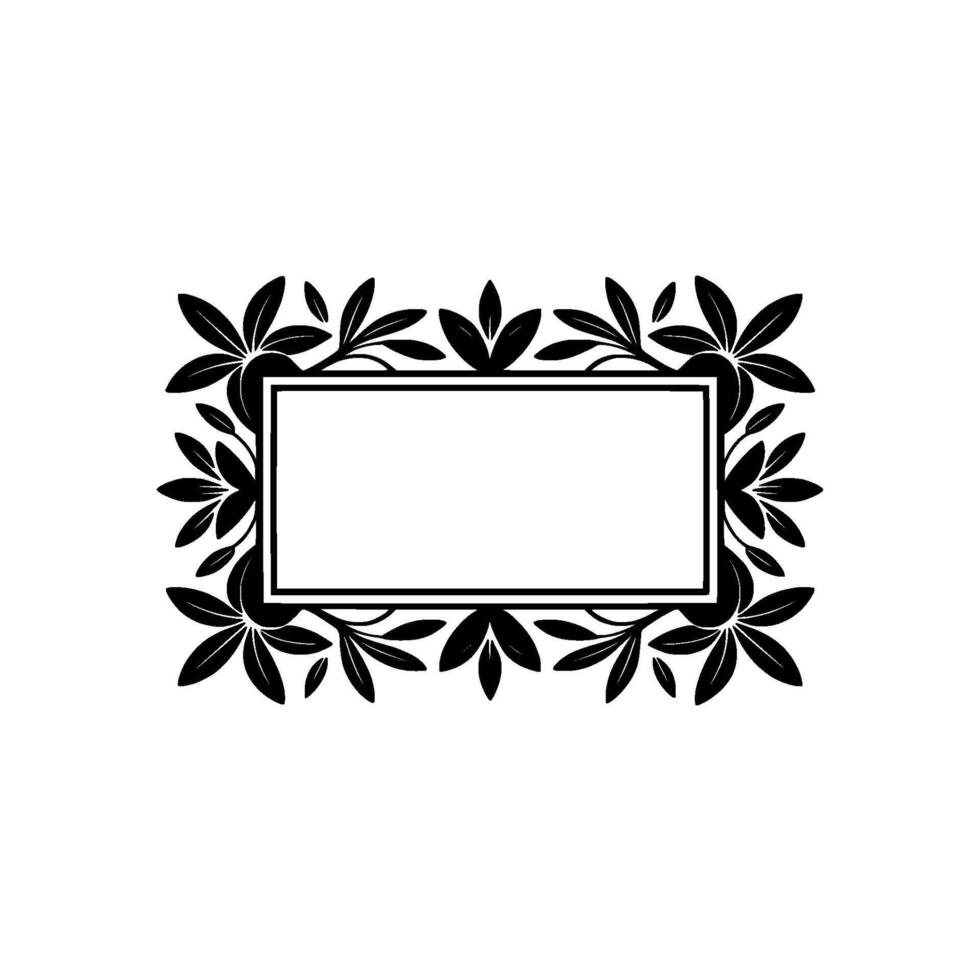 Elegant Black Floral Frame with Blank Rectangular Space, Illustration. vector