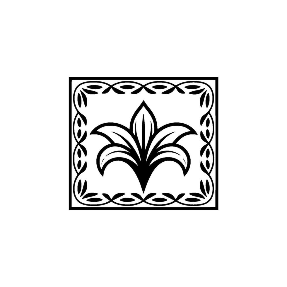 Elegant Art Deco Floral , Black and White Square Composition. vector