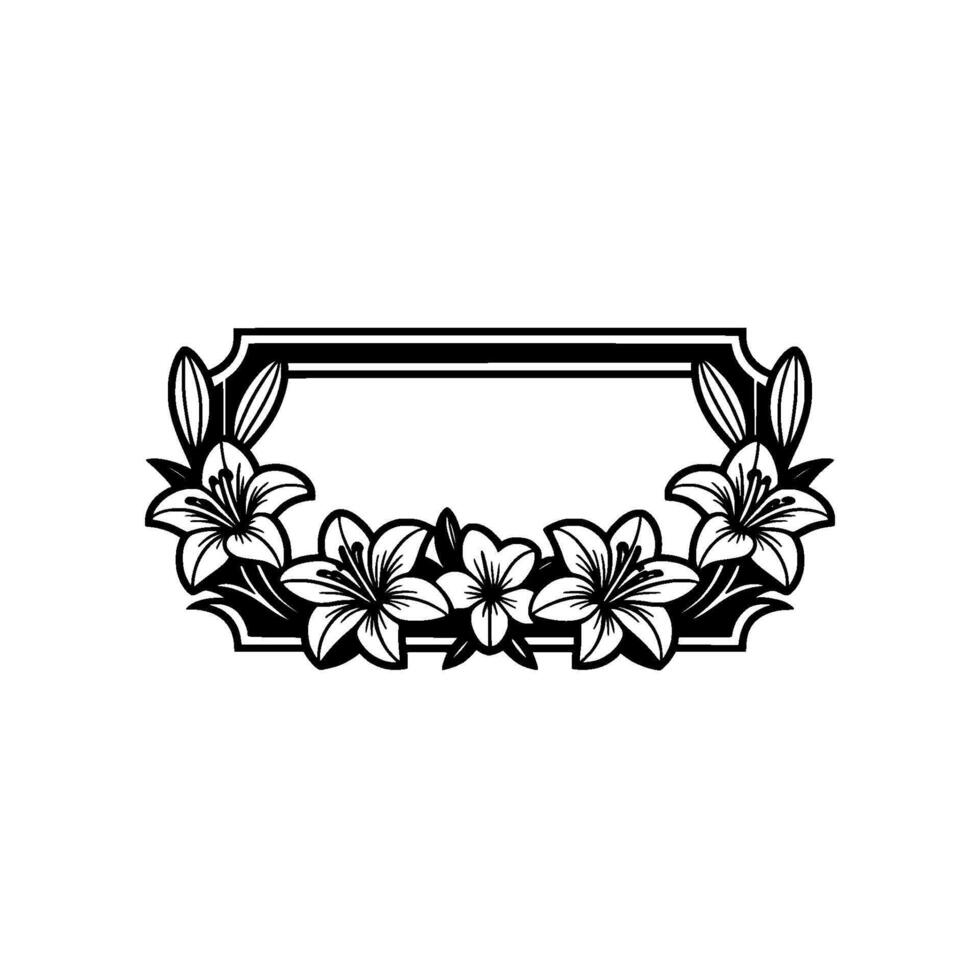 Elegant Lily Flower Frame, Black and White, Vintage. vector