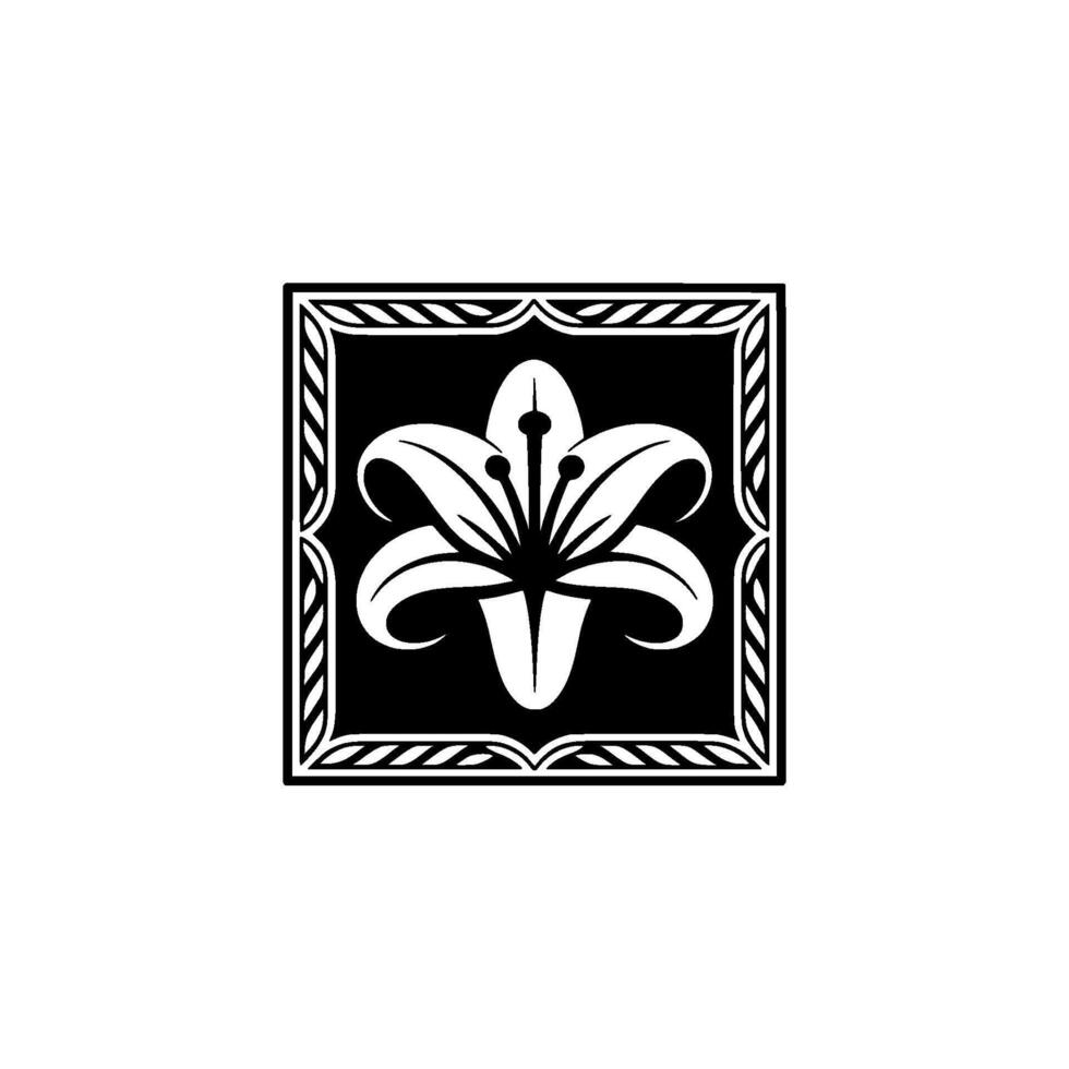 Elegant Lily Flower in Frame Monochrome , or Decor. vector