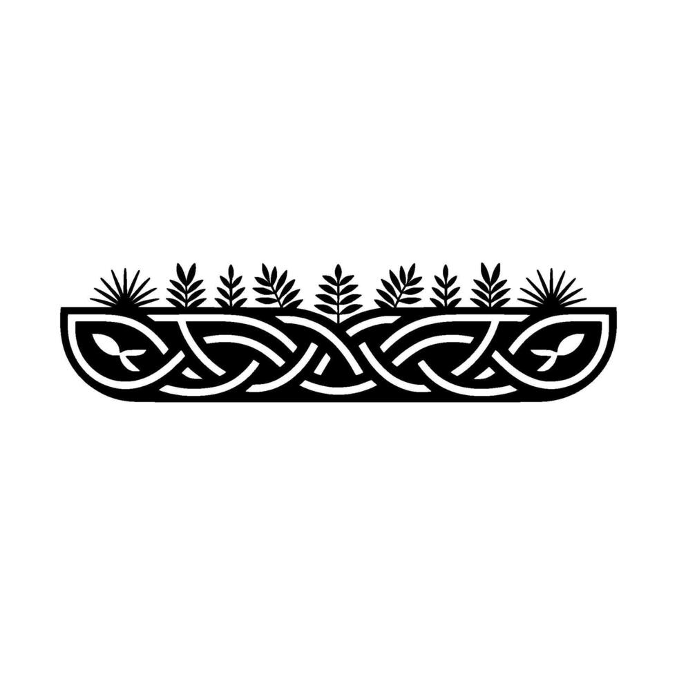 Celtic Knotwork Border with Leaves - Minimalist. vector