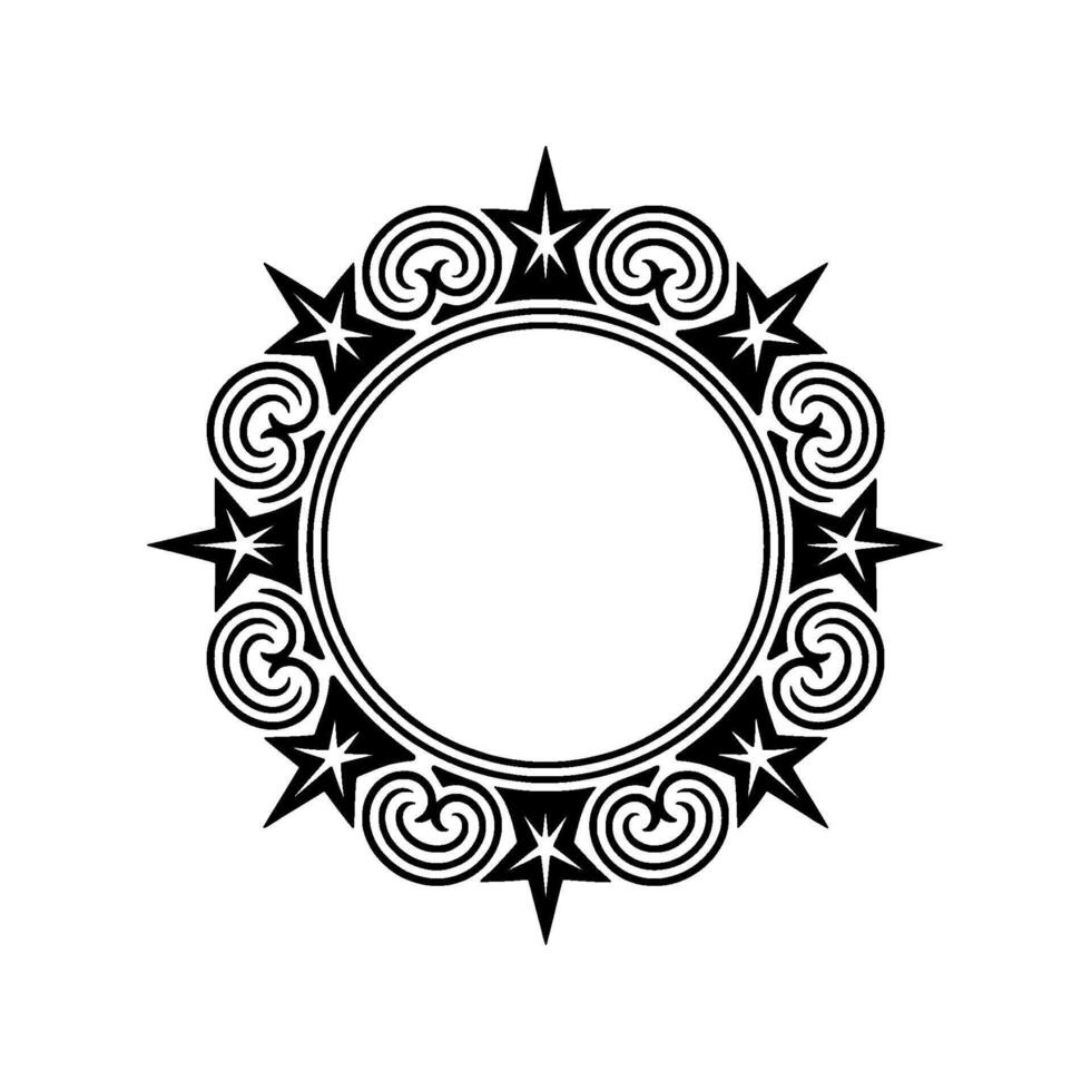 Elegant Circular Frame with Stars and Scrollwork, Black and White. vector