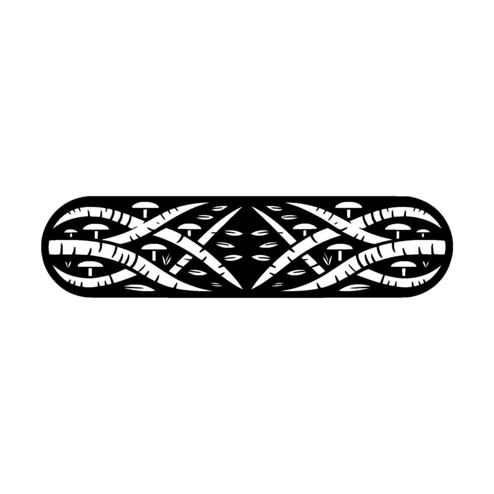 Abstract Mushroom Branch Ornament on Black, Illustration. vector