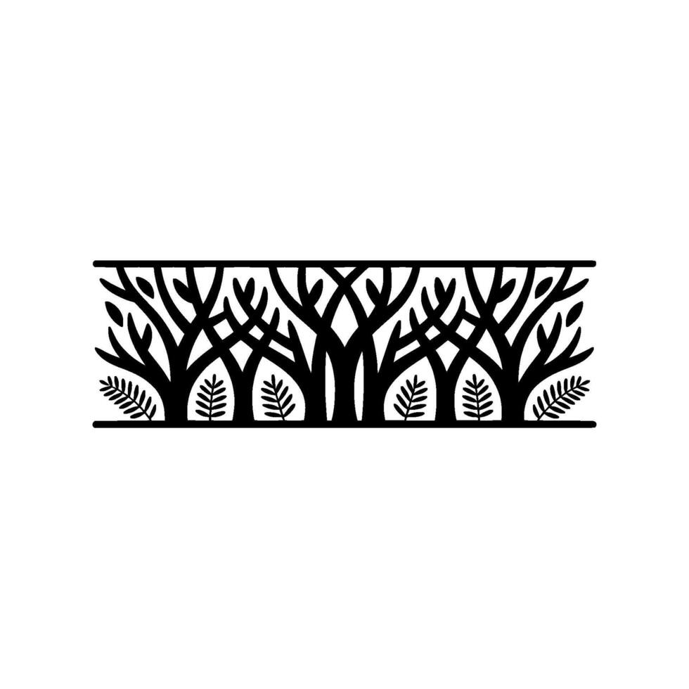 Forest Silhouette Border Minimalist Black Tree Line, Nature. vector