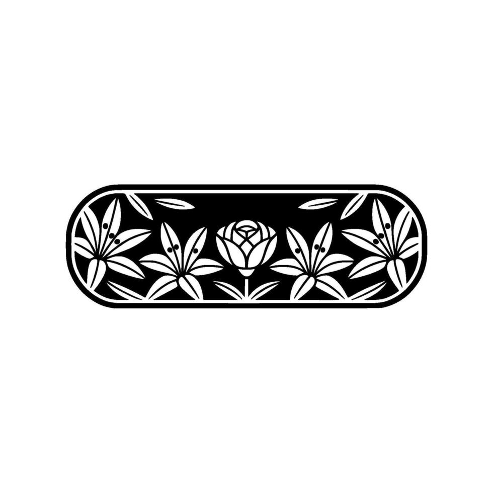 Floral Art Deco Element Black and White Border. vector