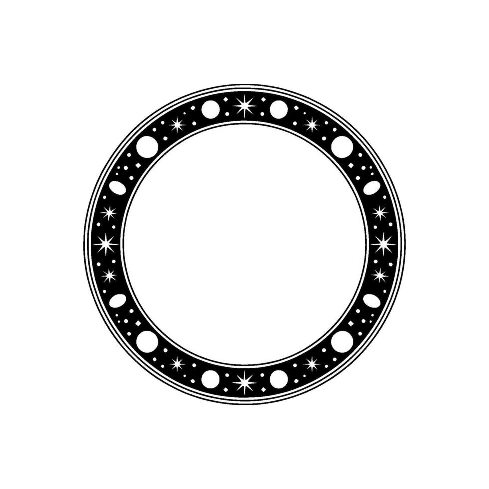 Celestial Ornament Black White Circular , Stars and Moons. vector