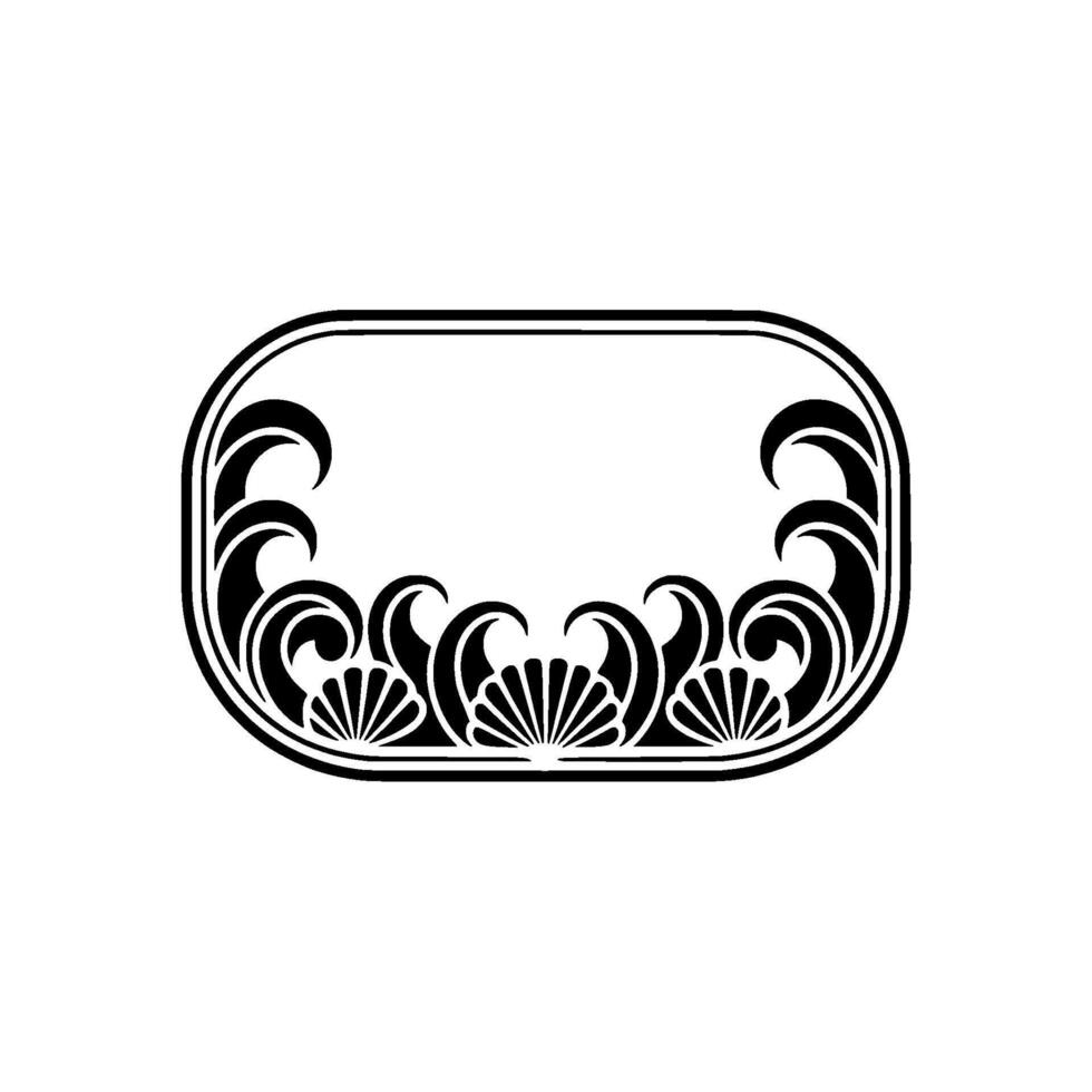 Art Deco Frame Element with Swirls and Fan Detail - Black and White. vector