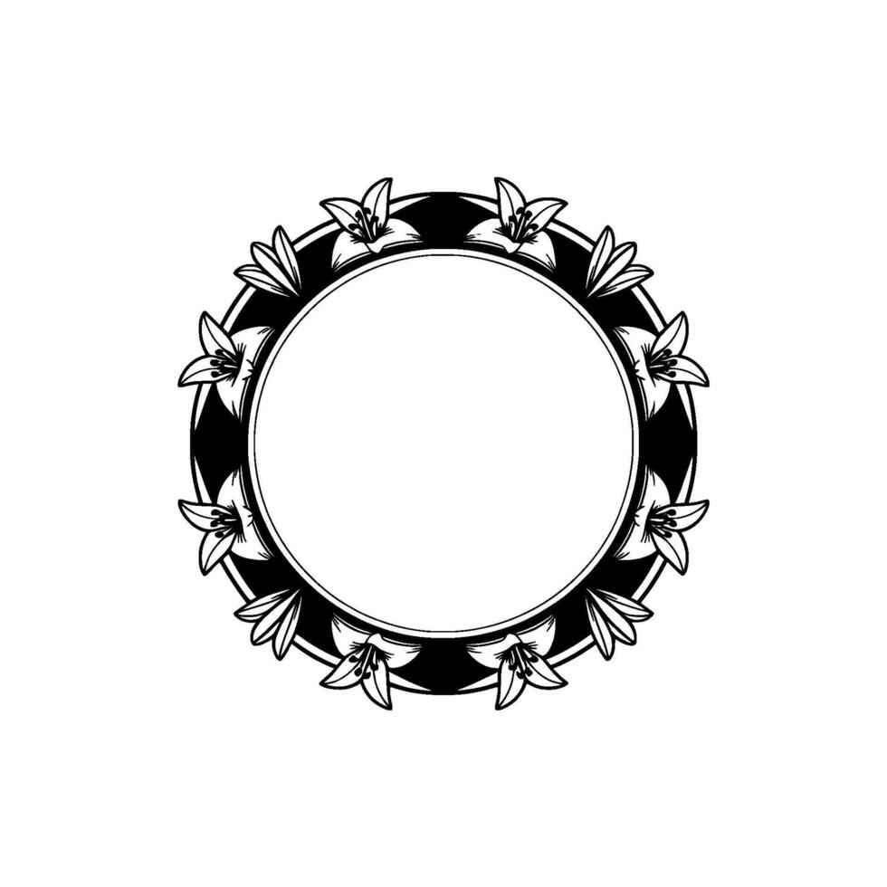 Elegant Floral Frame in Black and White Circle for Invitations Logos. vector