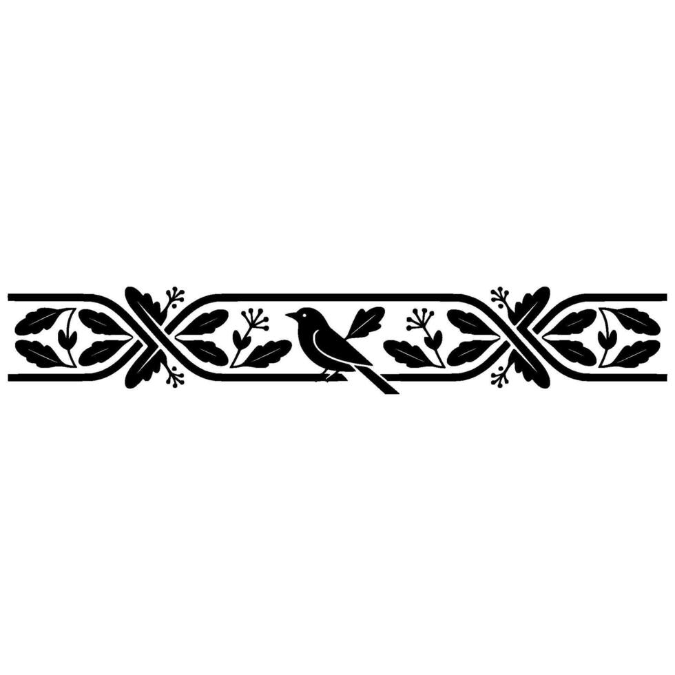 Elegant Black Bird and Foliage Border , Ornamental Style. vector