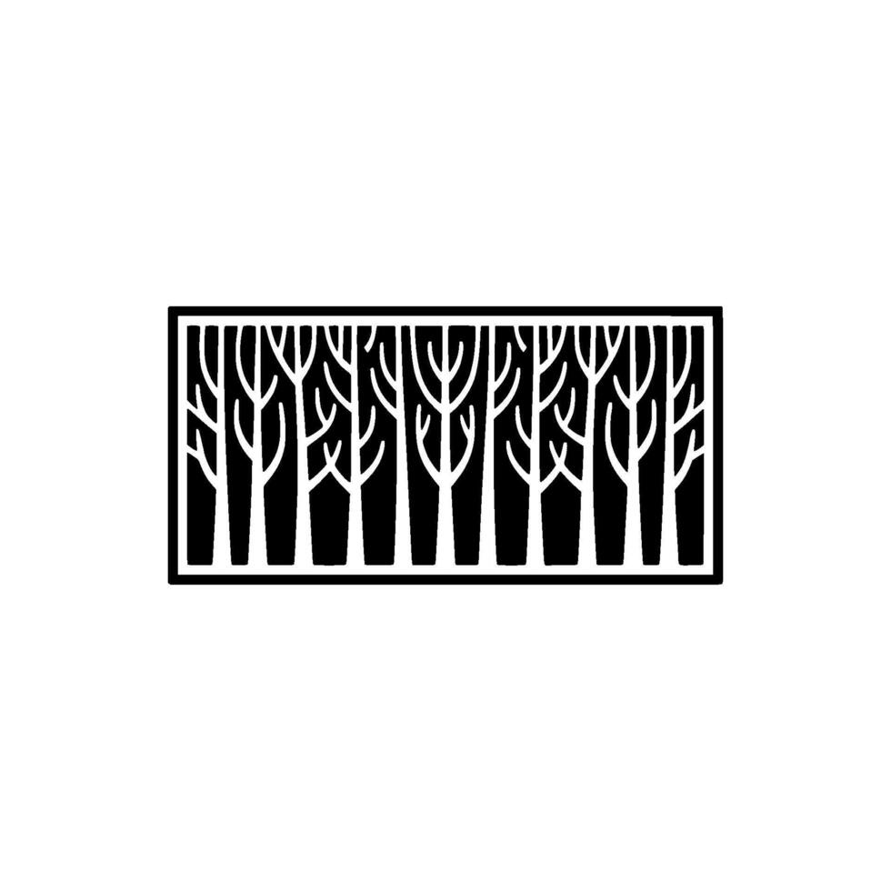 Minimalist Forest Silhouette in Rectangular Frame, Black and White. vector