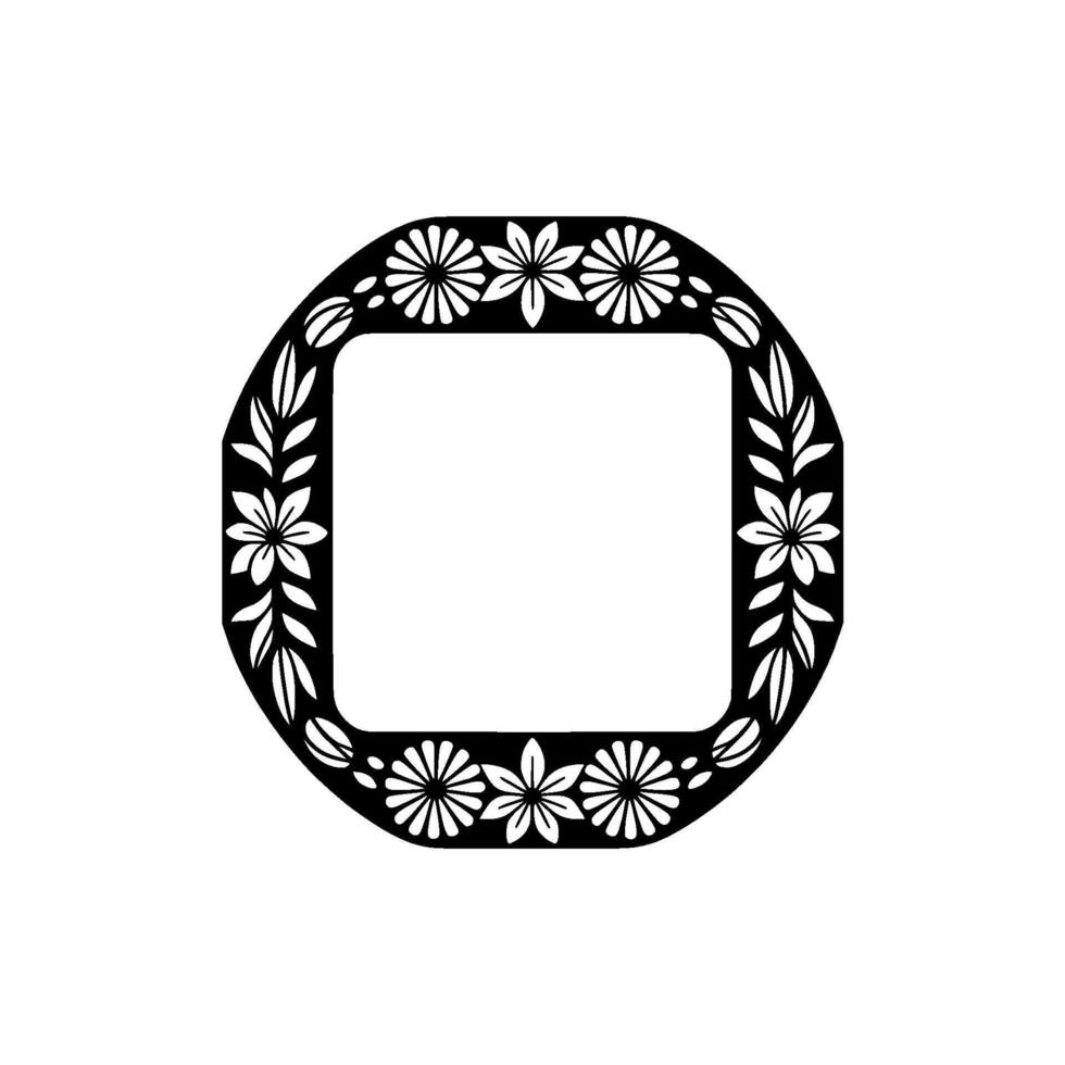 Floral Frame Silhouette, Black White, Minimalist , Decorative Element. vector