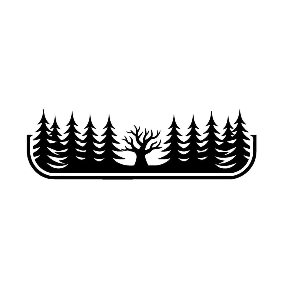 Black White Forest Pine Trees, Bare Tree, Minimalist. vector