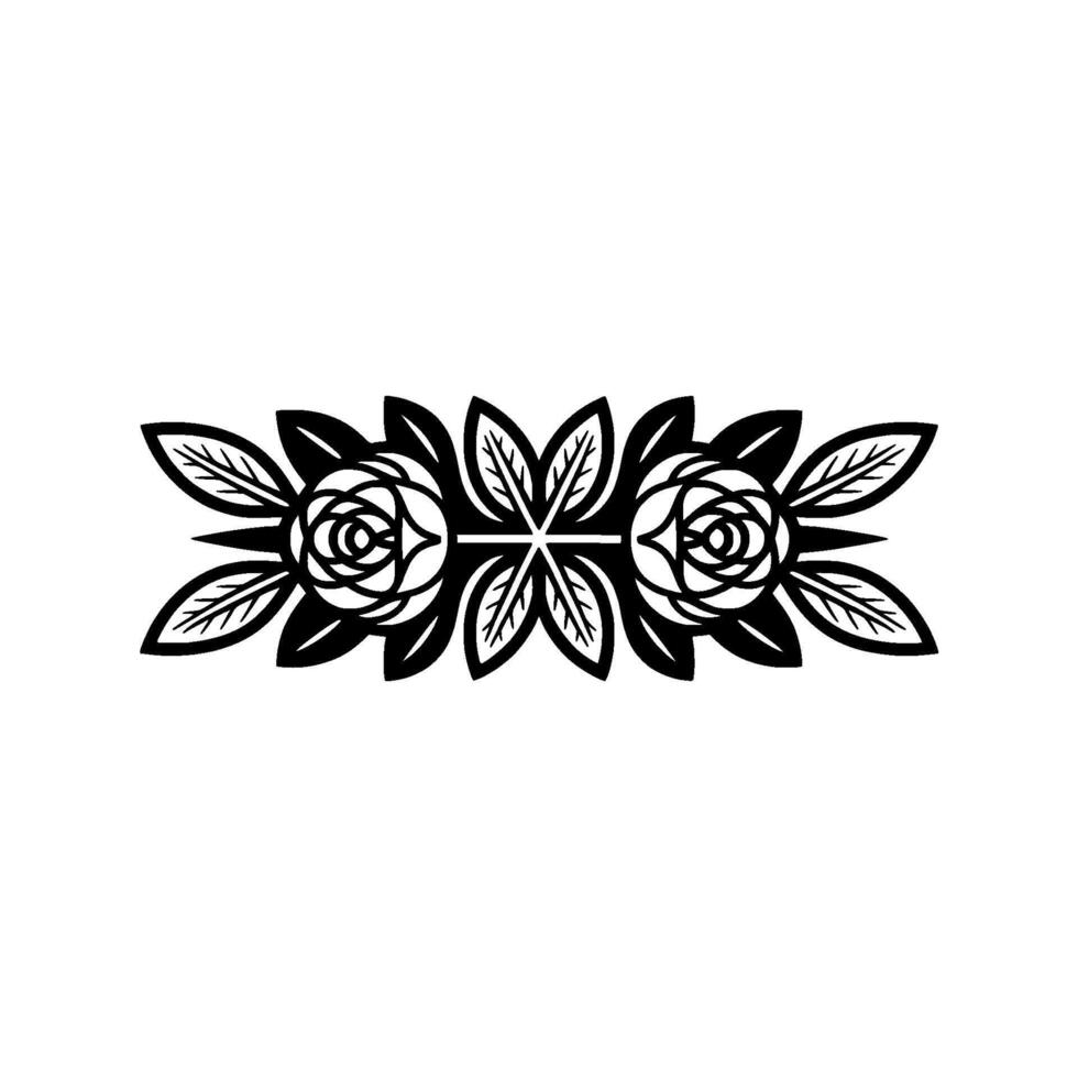 Black Floral Divider Elegant Rose Ornament on White. vector