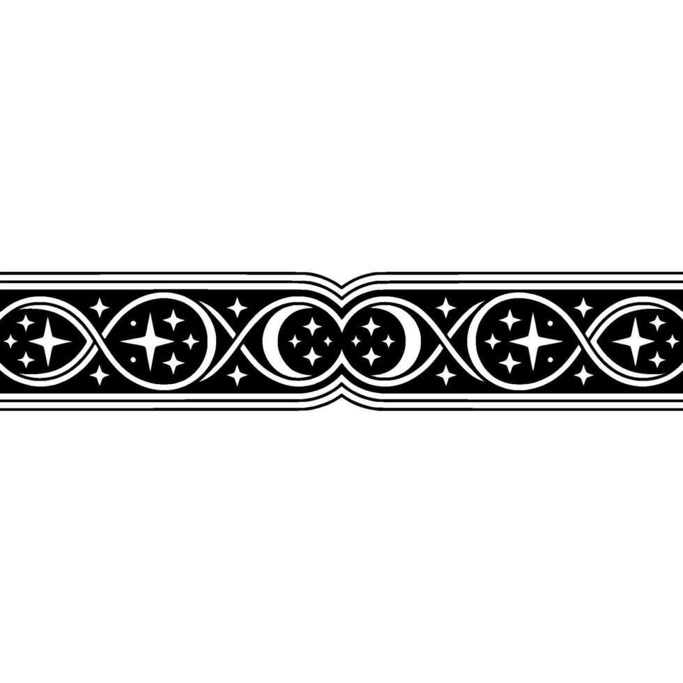 Ornate Celestial Border Stars, Moons, and Elegant Scrollwork. vector