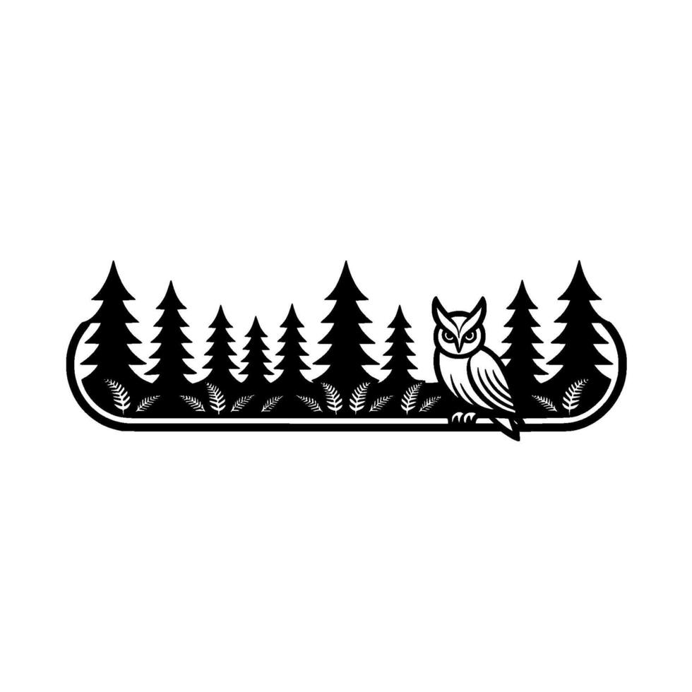 Minimalist Owl Silhouette in Forest Border, Illustration. vector
