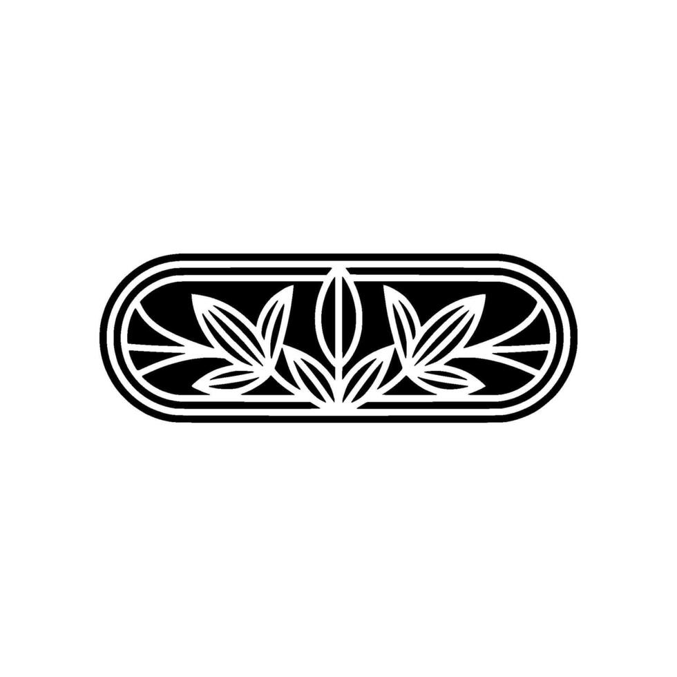 Decorative Foliage Emblem, Minimalist , Black and White. vector