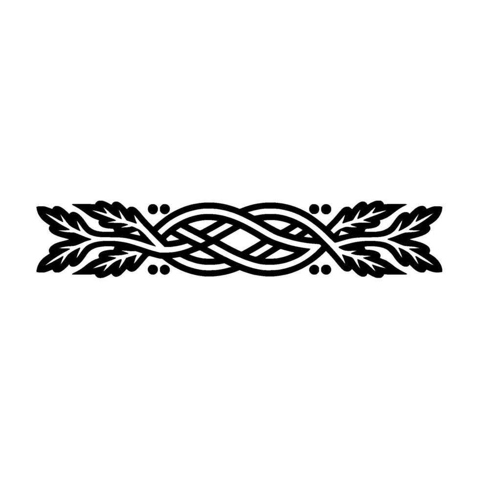 Celtic Knotwork Border with Leaves - Black and White Ornament. vector