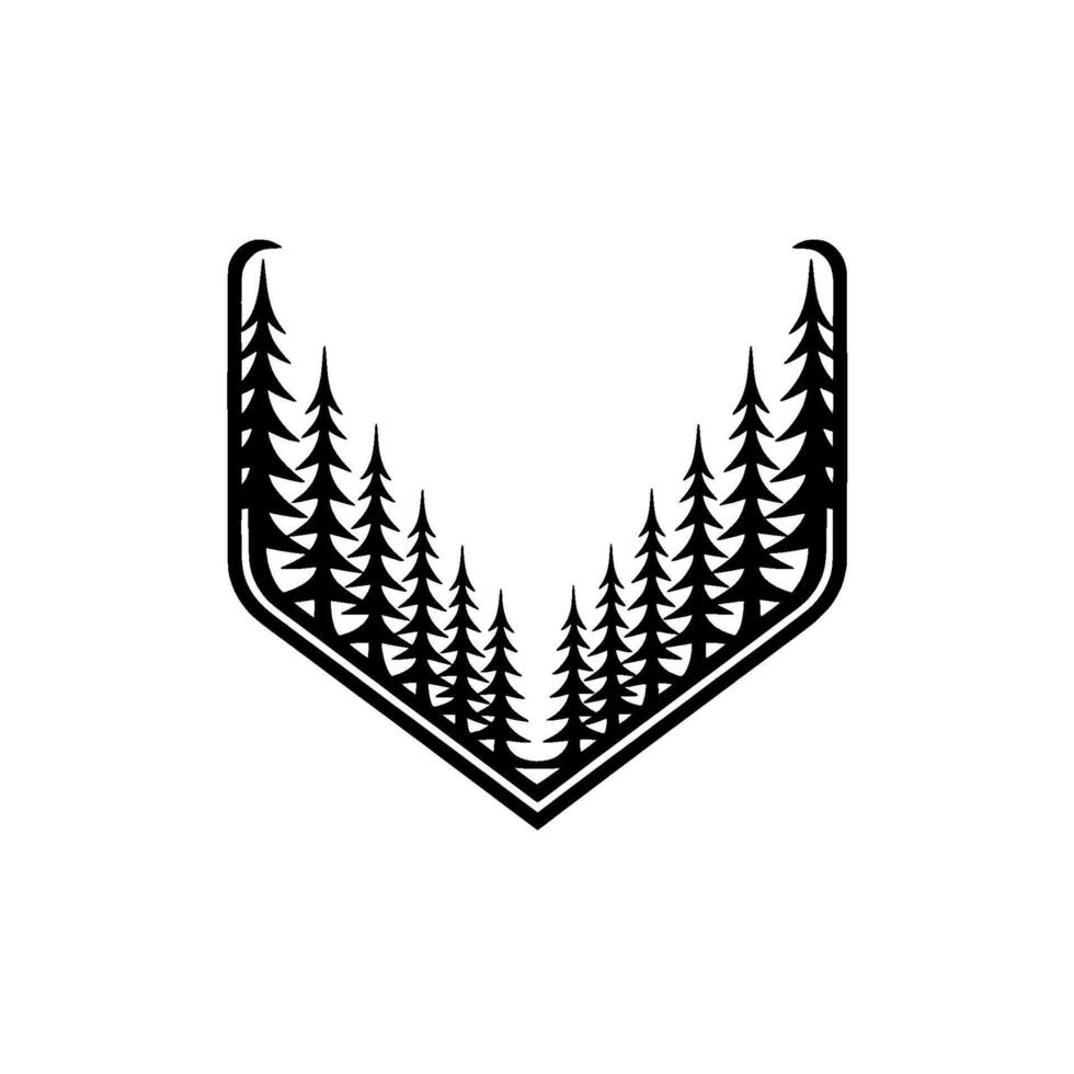 Minimalist Pine Trees , Black White, Nature, Badge. vector