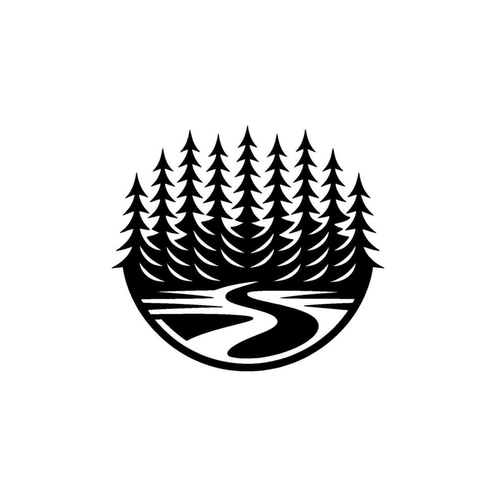Black White Forest River , Circle. vector