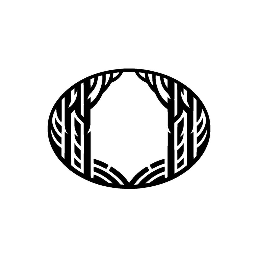 Black White Abstract Forest Oval , Minimalist, Emblem. vector