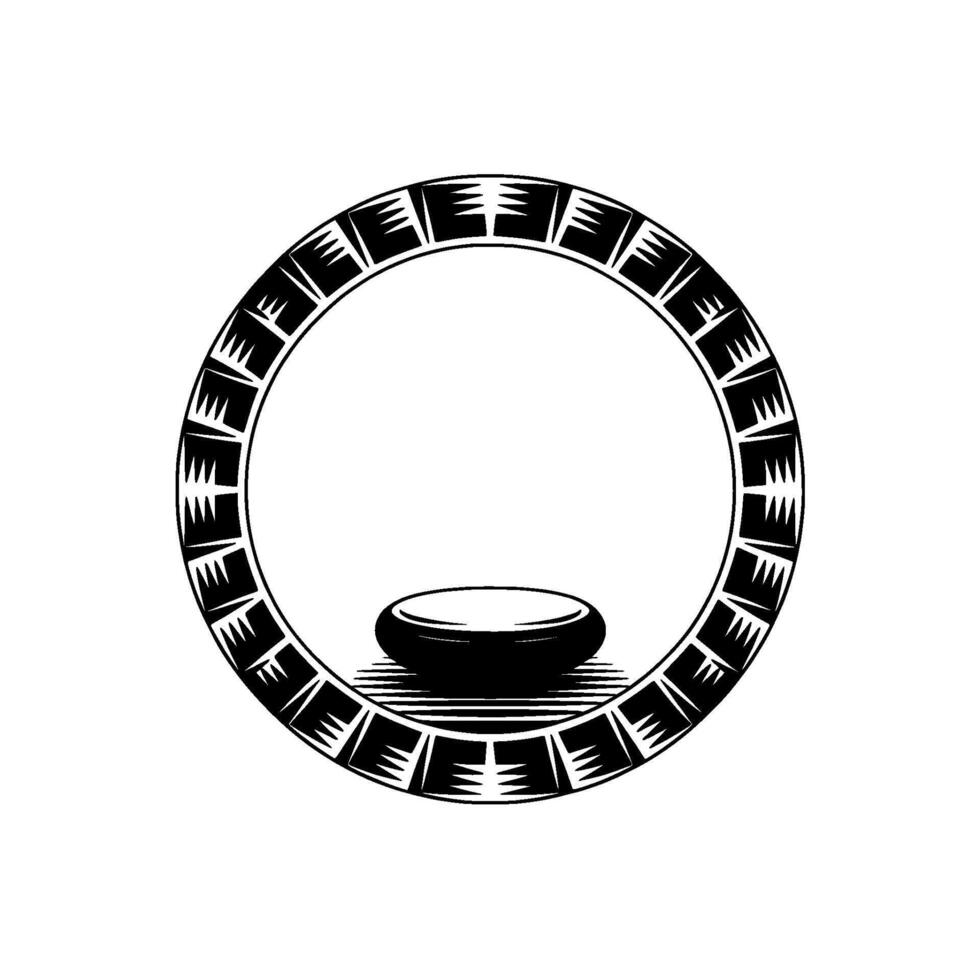 Minimalist Circle Frame with Bowl - Abstract , Black White. vector