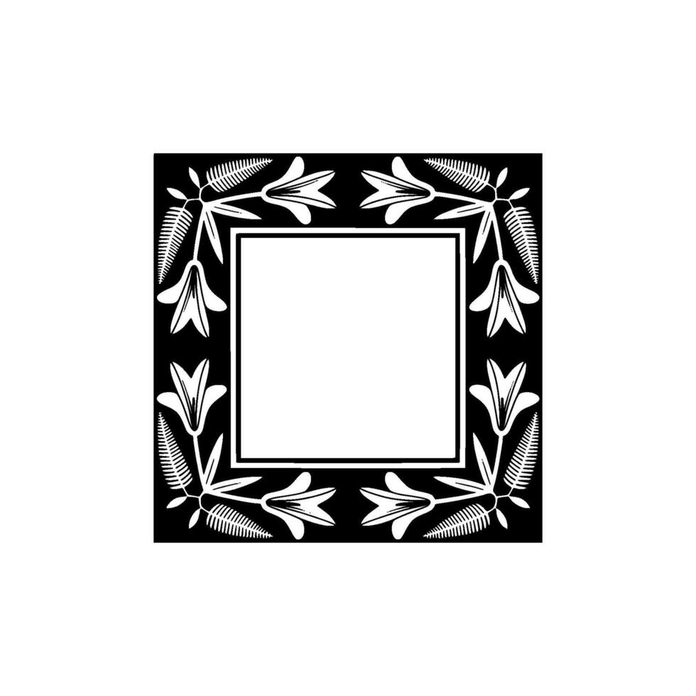 Elegant Floral Frame - Black White, Square, Blank Space. vector