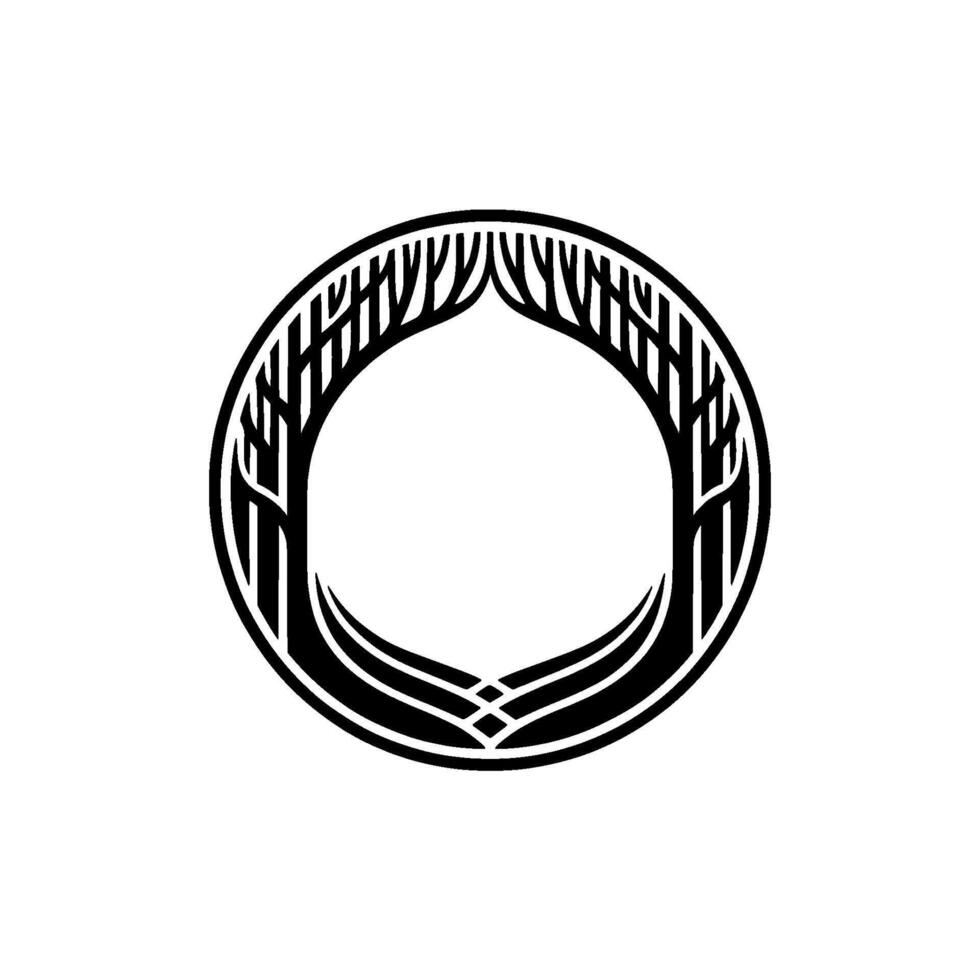 Abstract Black and White Tree Circle , Minimalist Nature Emblem. vector