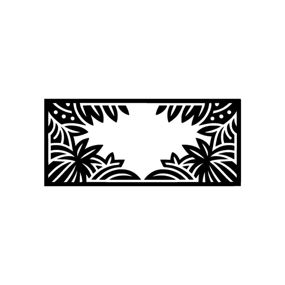 Black Floral Frame with Decorative Leaf and Palm Tree Designs. vector