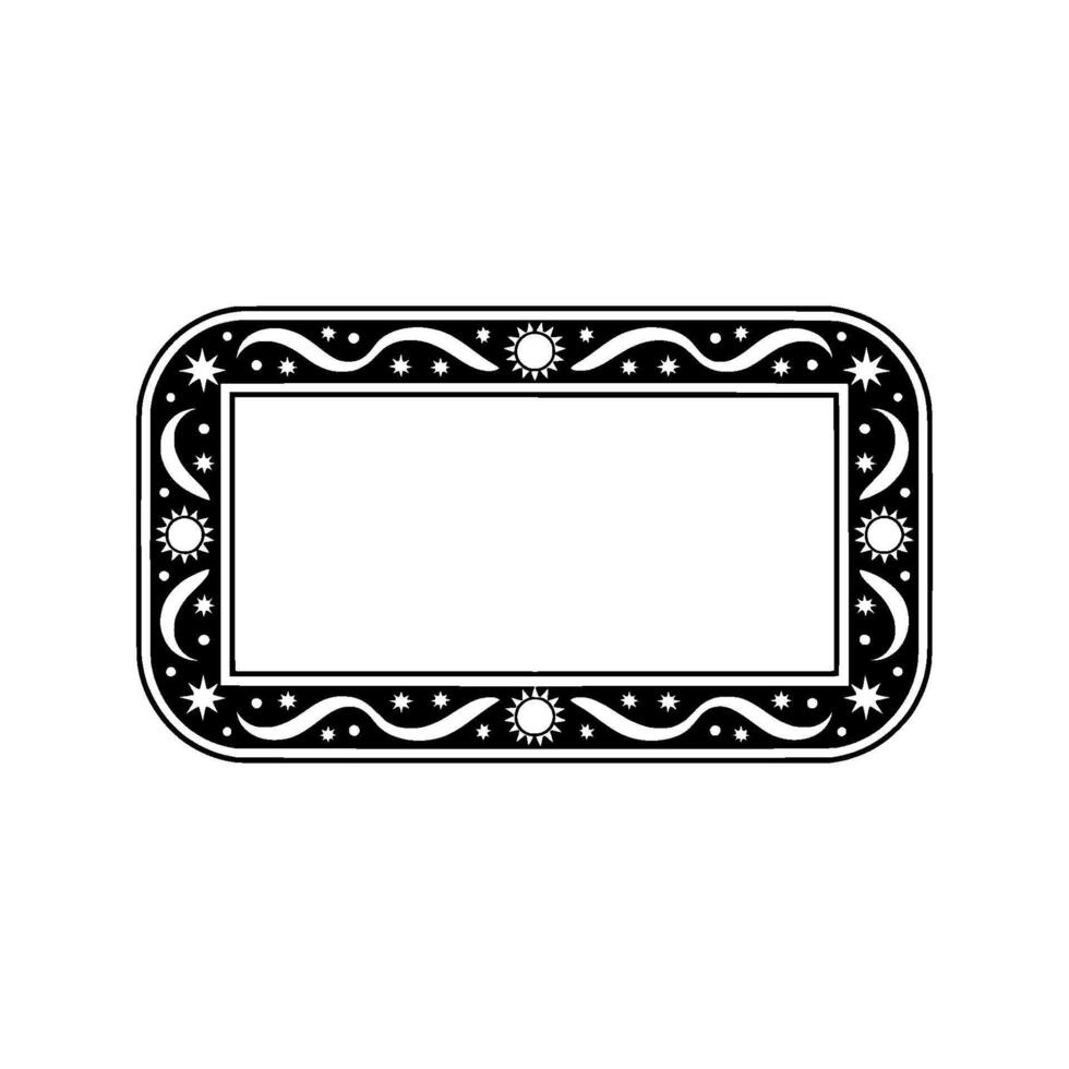 Celestial Frame Decorative Black and White Border with Stars, Moon and Sun. vector